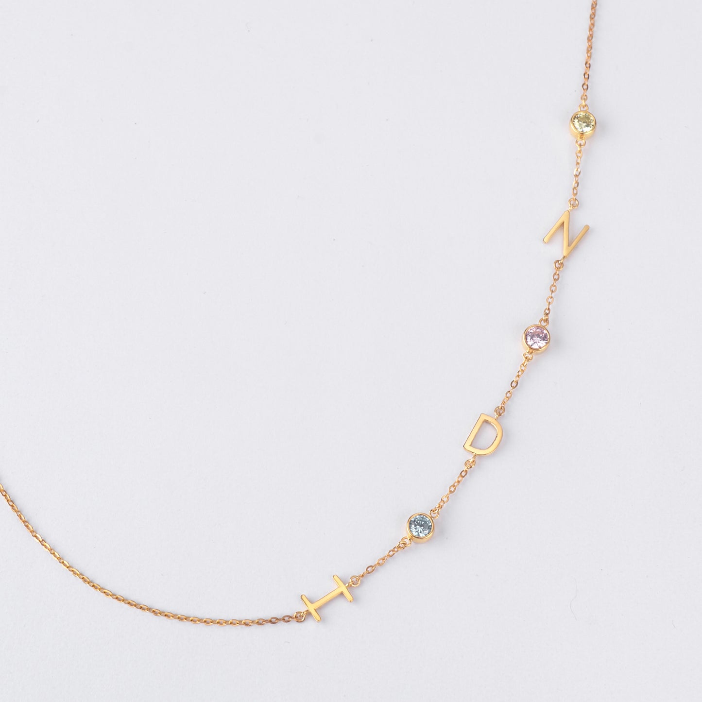 Personalized Mom Necklace with Sideways Initials and Birthstones