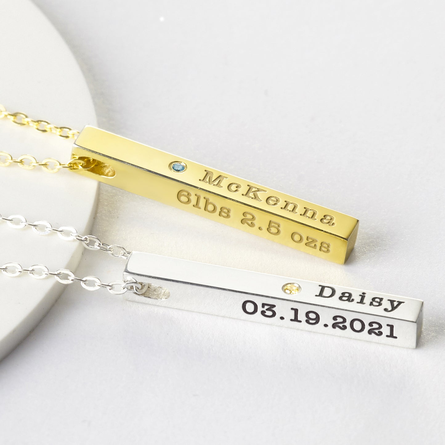 Personalized New Mom Necklace with Baby Birth Stats & Birthstone