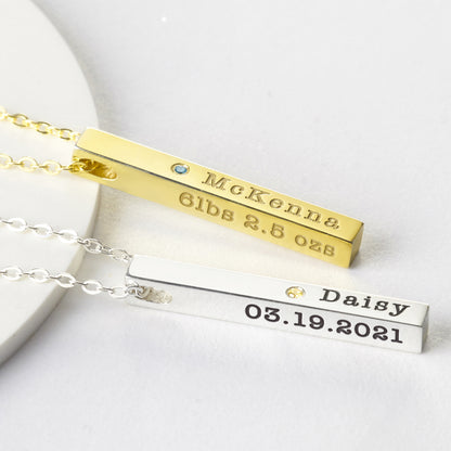 Personalized New Mom Necklace with Baby Birth Stats & Birthstone