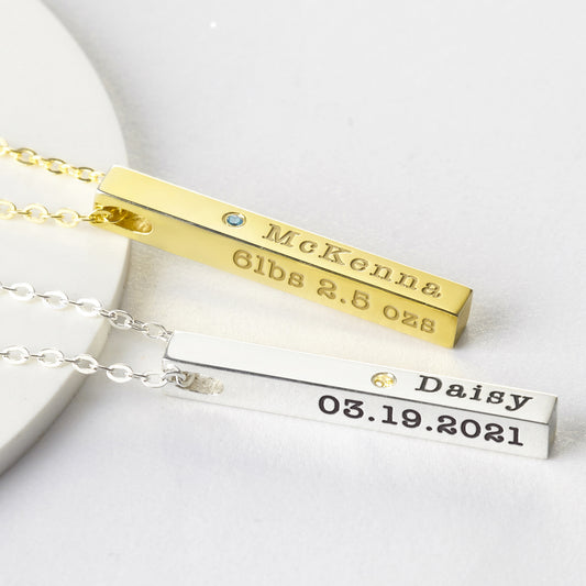 Personalized New Mom Necklace with Baby Birth Stats & Birthstone