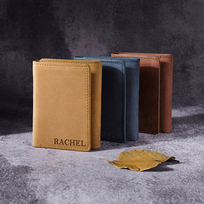 Signature Trifold Leather Wallet – Custom Engraved Gift