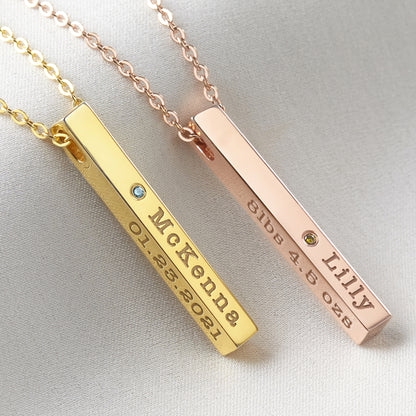 Personalized New Mom Necklace with Baby Birth Stats & Birthstone