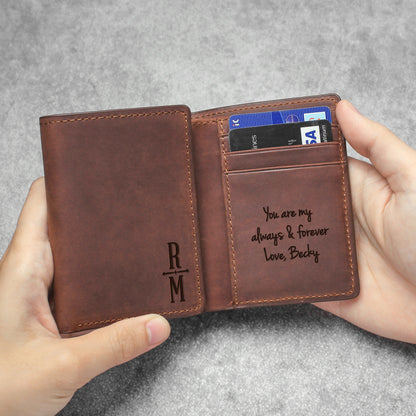 Signature Trifold Leather Wallet – Custom Engraved Gift