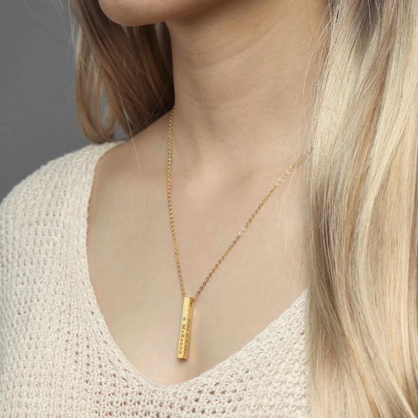 Personalized New Mom Necklace with Baby Birth Stats & Birthstone