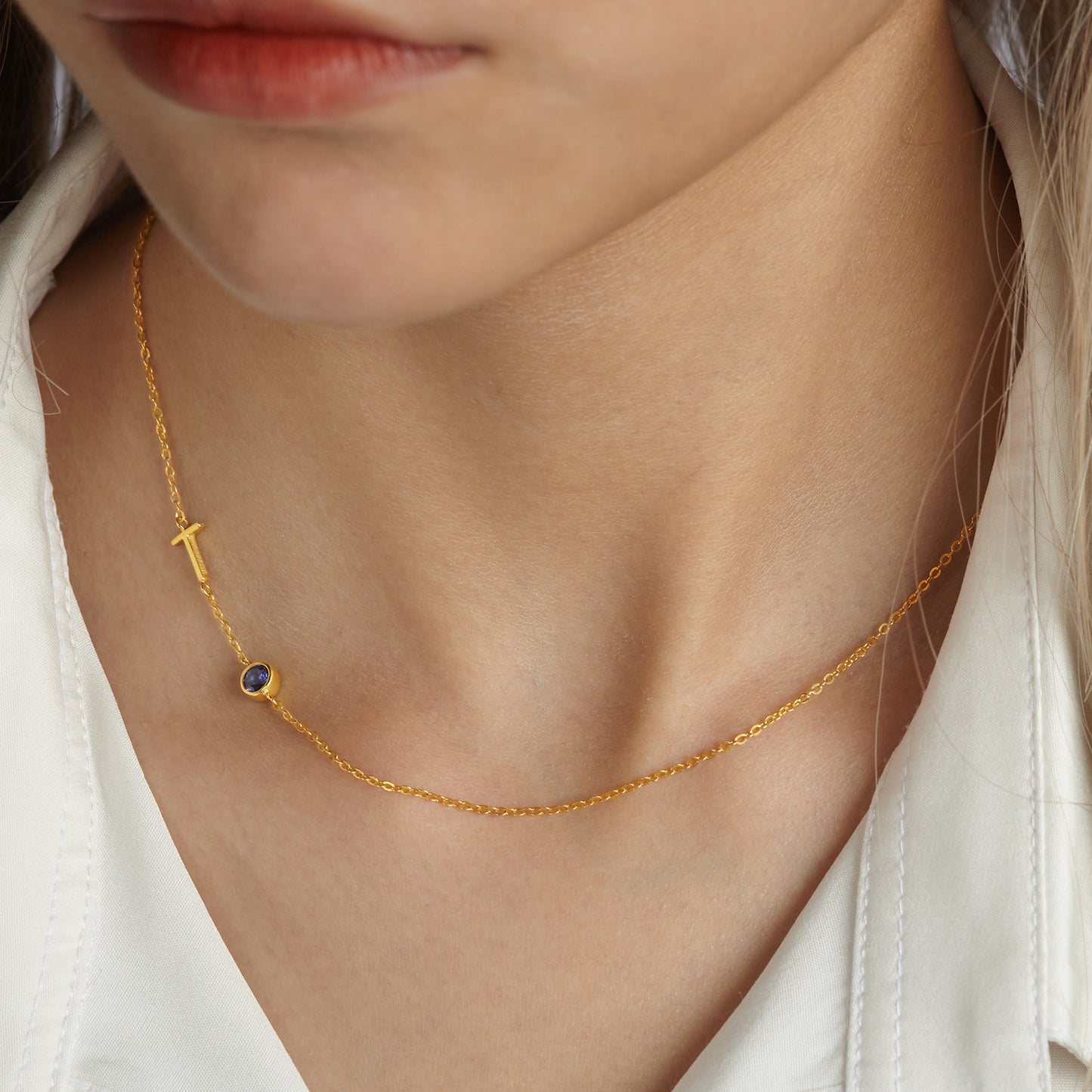 Personalized Mom Necklace with Sideways Initials and Birthstones