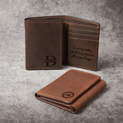 Signature Trifold Leather Wallet – Custom Engraved Gift