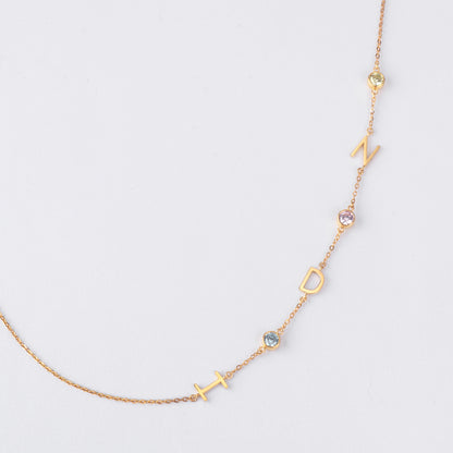 Personalized Mom Necklace with Sideways Initials and Birthstones